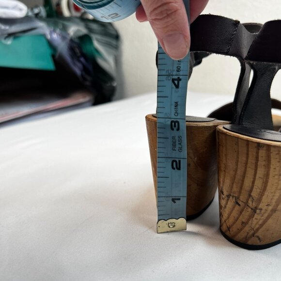 Lisa B Peep Toe Clogs Low Wood Heel Chocolate Brown Leather 40 Boho US 8.5 / 9 - Picture 10 of 13